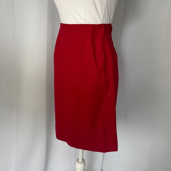 Vintage Skirt Size XS Red Solid A Line Knee Length Retro Secretary High Rise - Picture 7 of 14